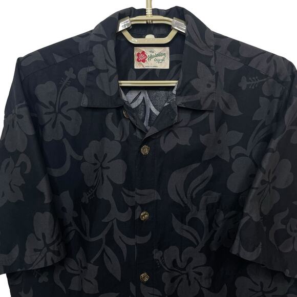 Hilo Hattie Black Floral Dragon Button Down Shirt Hawaiian Cotton Mens Size L - Picture 3 of 10